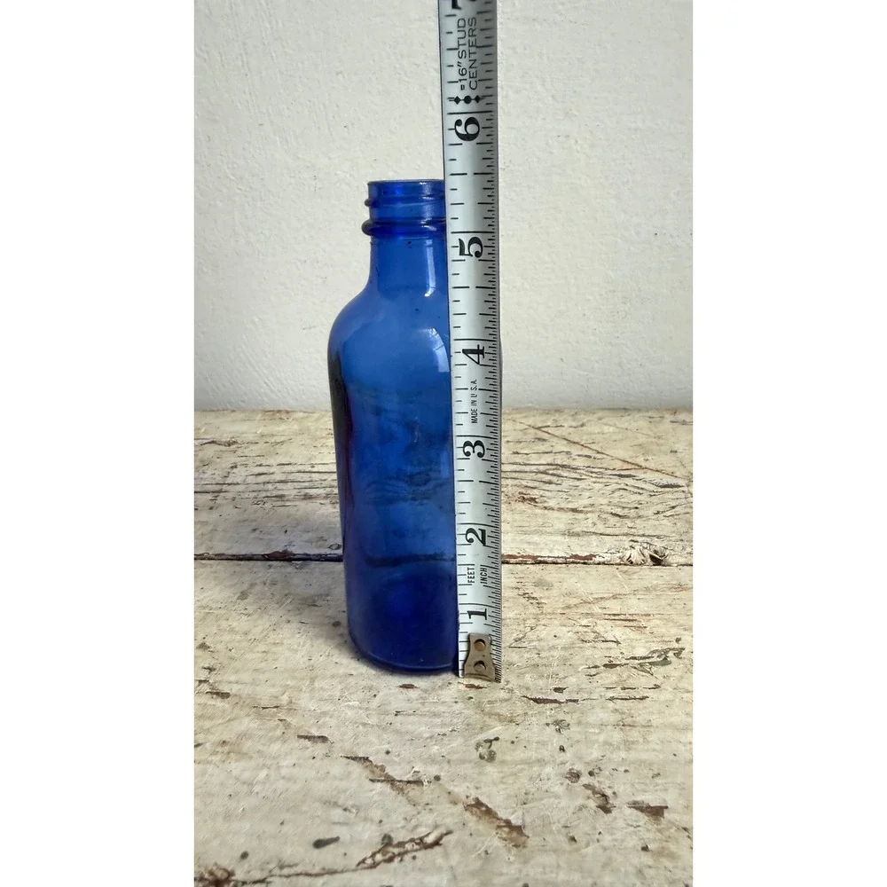 Vintage Cobalt Blue Glass Bottle Bud Vase with Artificial Flowers 5.25